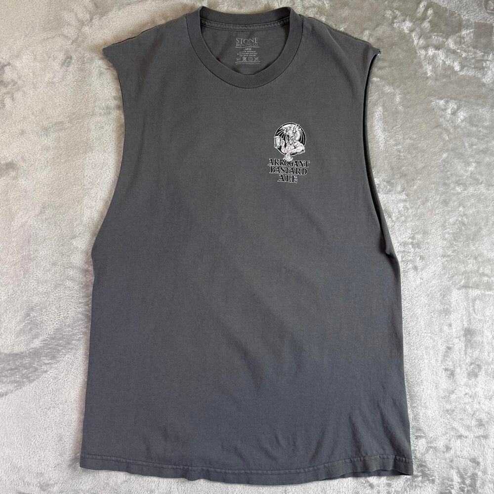 Stone Brewing Arrogant Bastard Ale Cut Off Tank Mens Large Gray Graphic Beer Tee